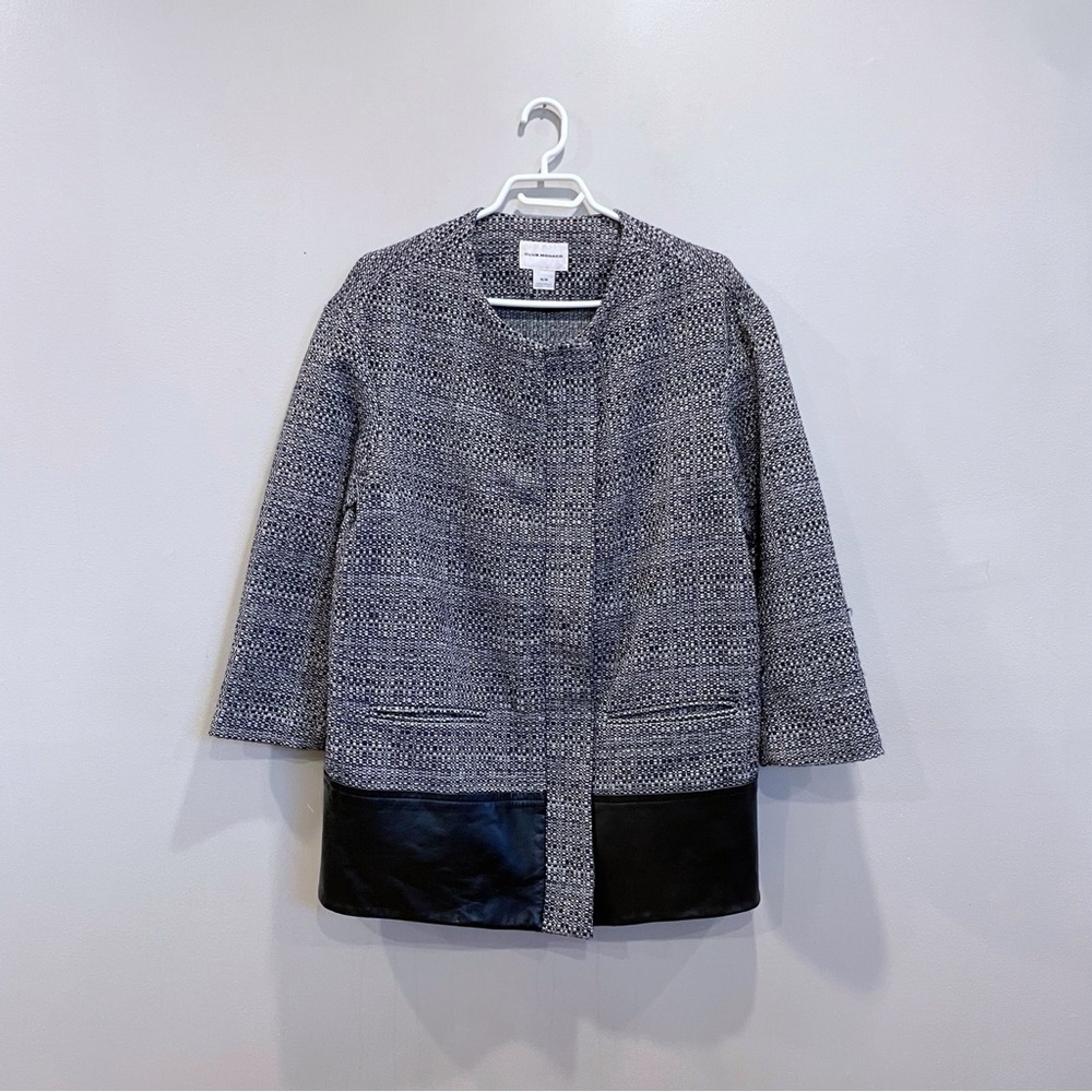 Club Monaco Textured Coat with Leather Trim